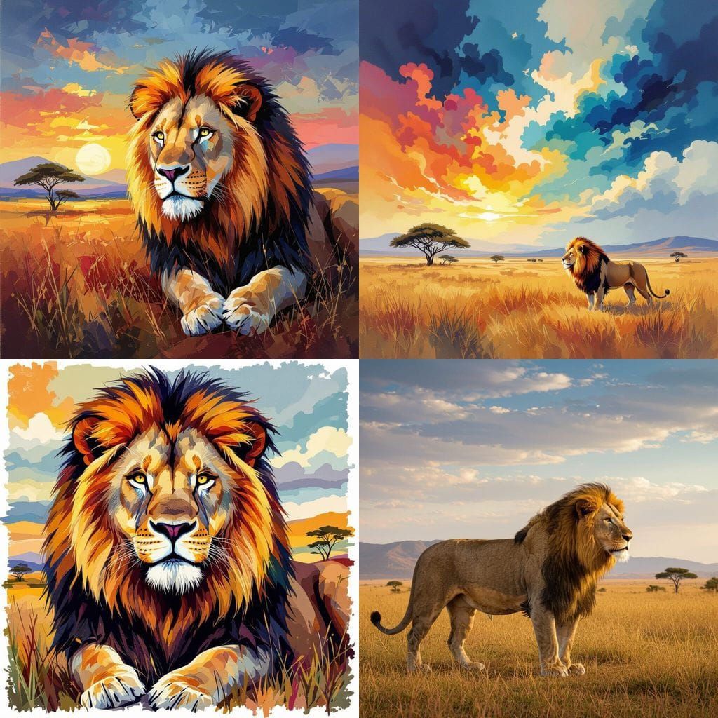 Lion in African Landscape Abstract Art