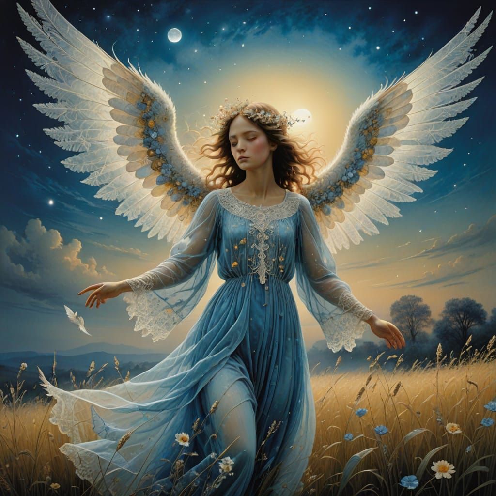 Ethereal White-Lace Angel in Flight