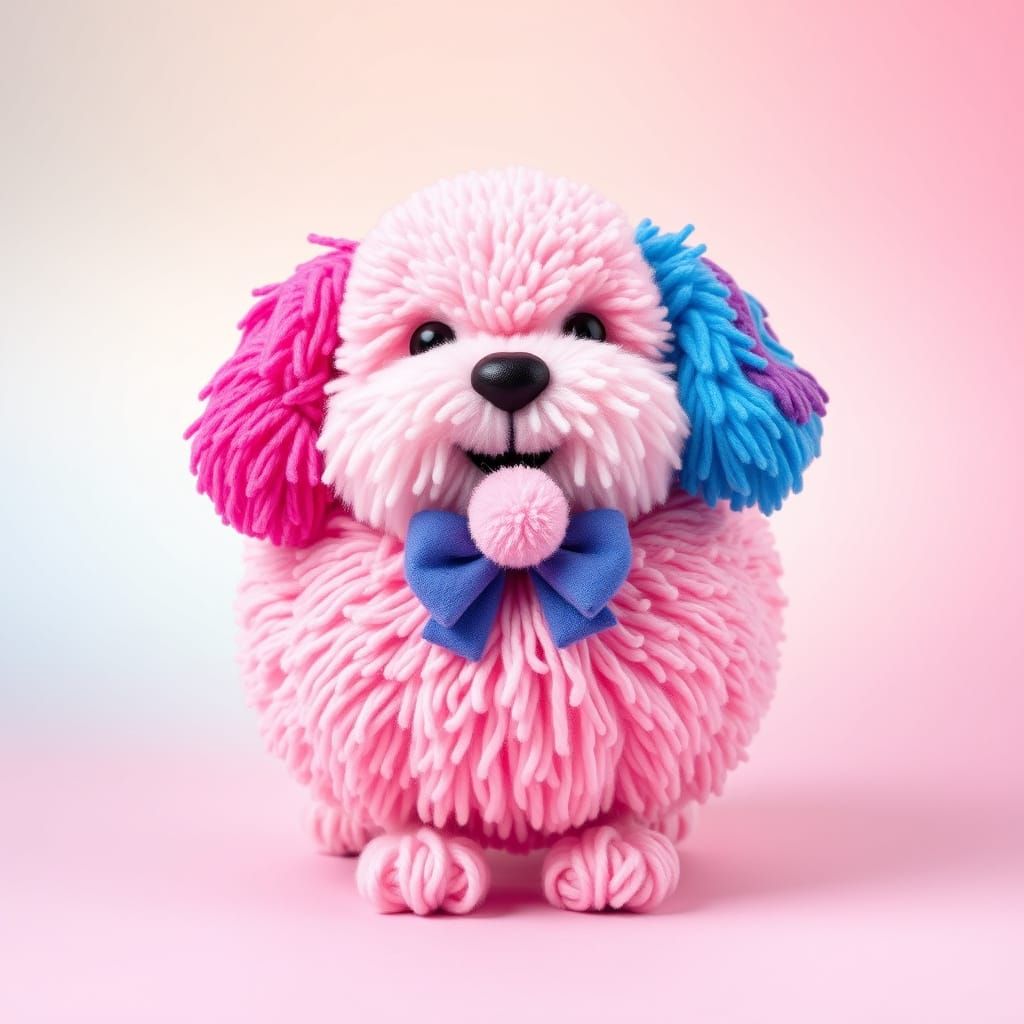 Fluffy Pom Pom Dog in Pop Art Style