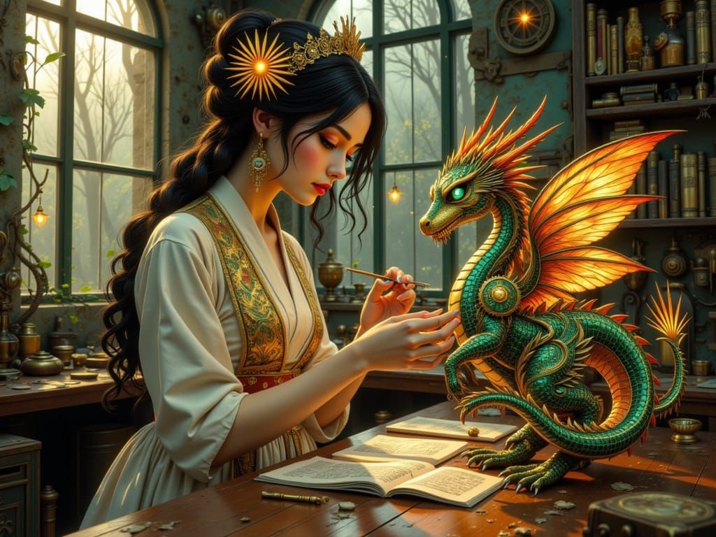 Clockwork Dragon Fairy in Ornate Digital Art Style