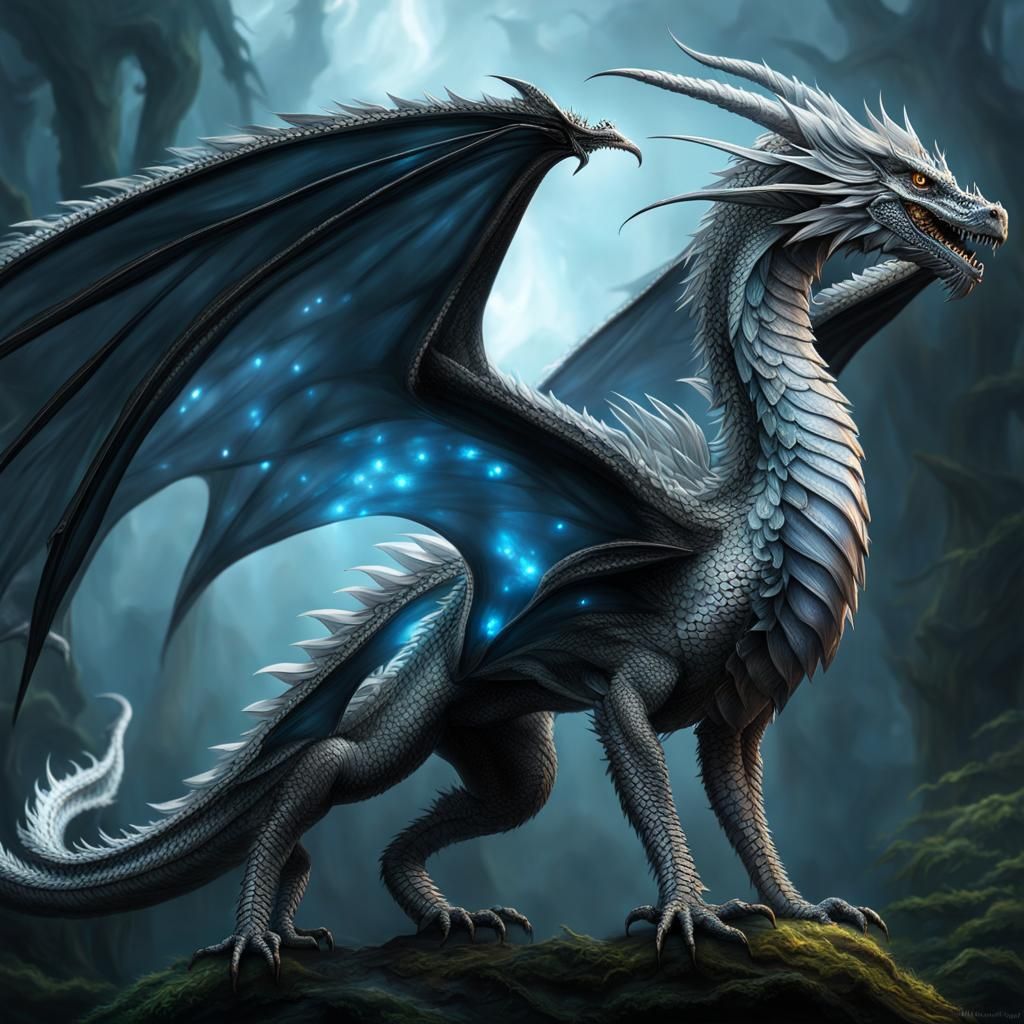 Very detailed and neat image of a grey dragon with transparent wings