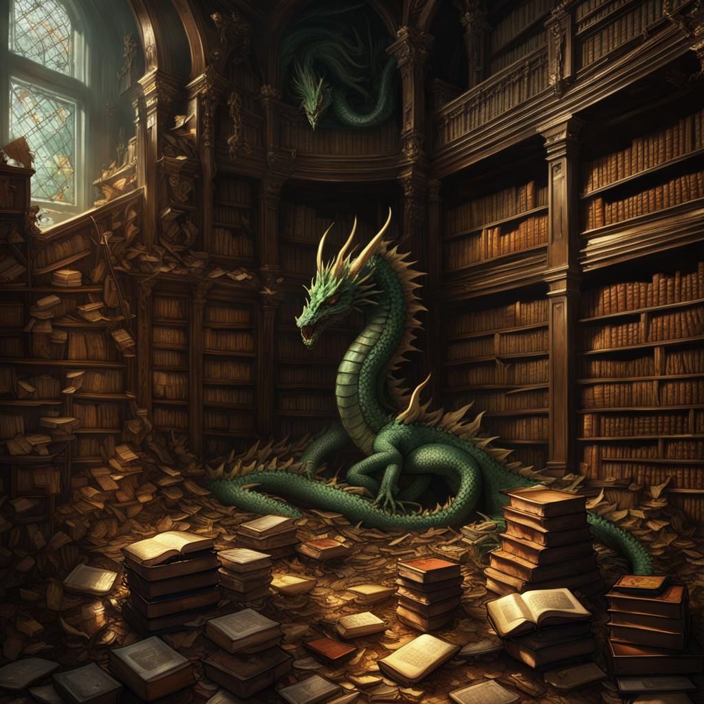 Dragons in a Dark Fantasy Library