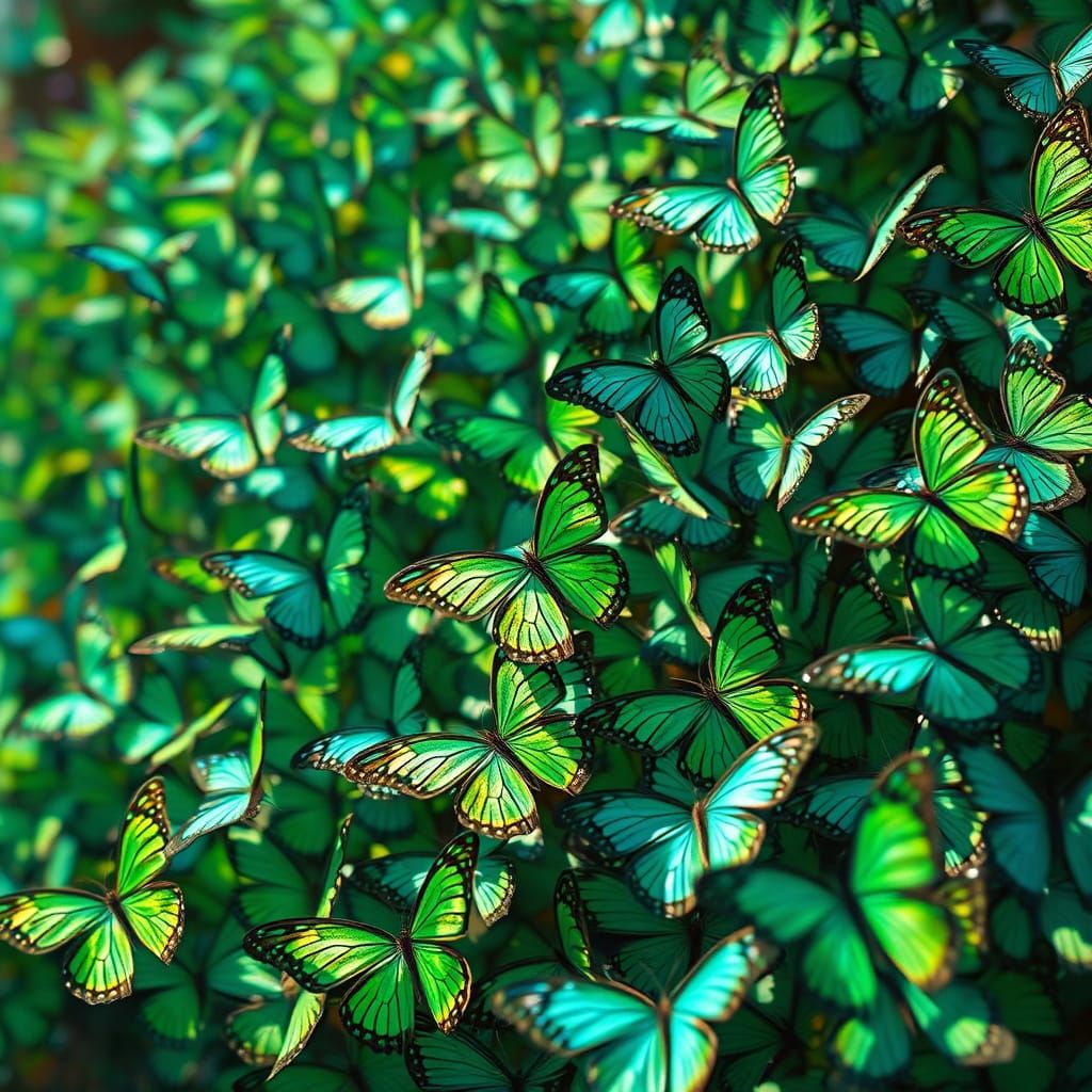 Iridescent Butterflies Dance in Whimsical Swarm