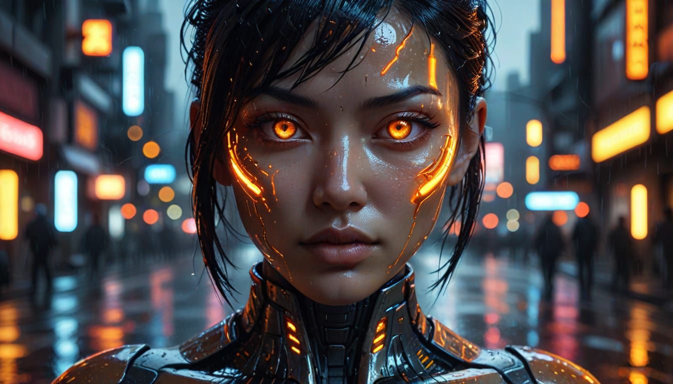 Asian Cyborg Gynoid in Cyberpunk Style