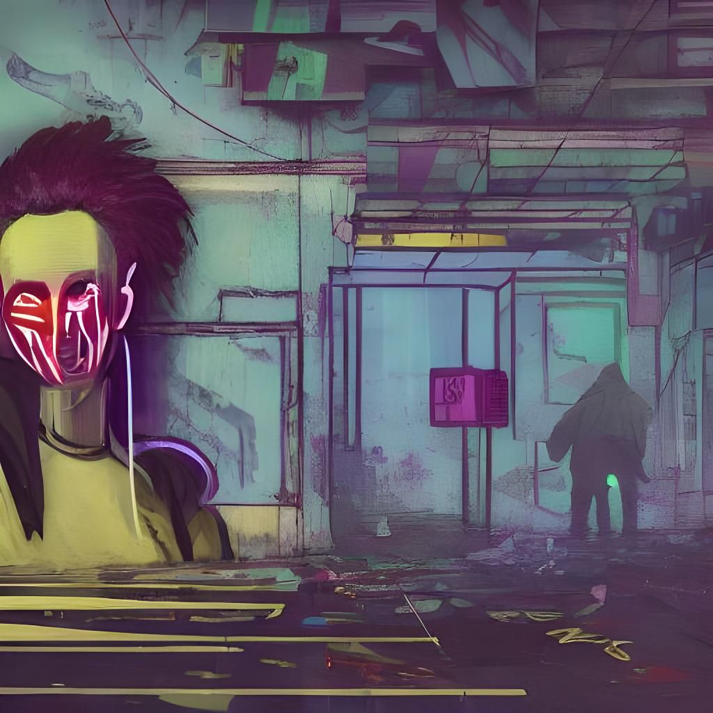 Cyberpunk Cartoon Girl in Dystopian Apartment