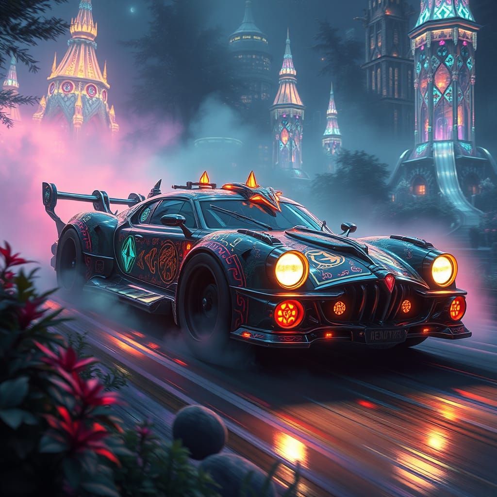 High-Fantasy Car in Iridescent Realm