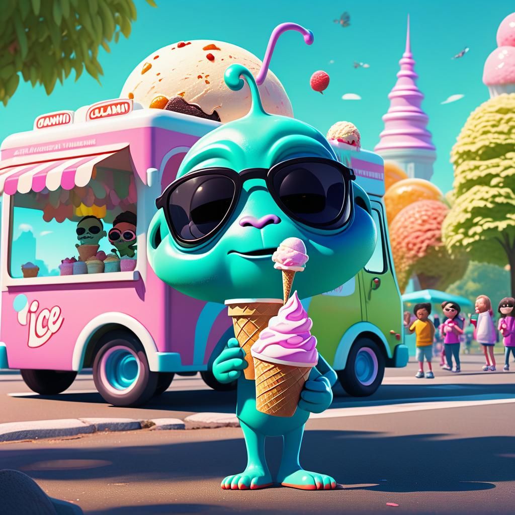 Alien Ice Cream Adventure in Anime Style