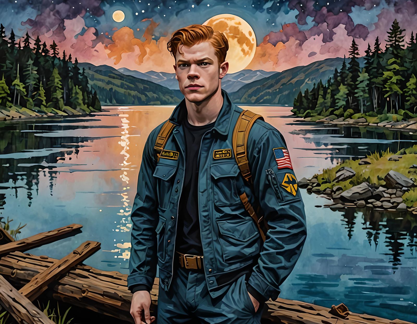 Cal Kestis by Lake in Impressionist Gouache Style