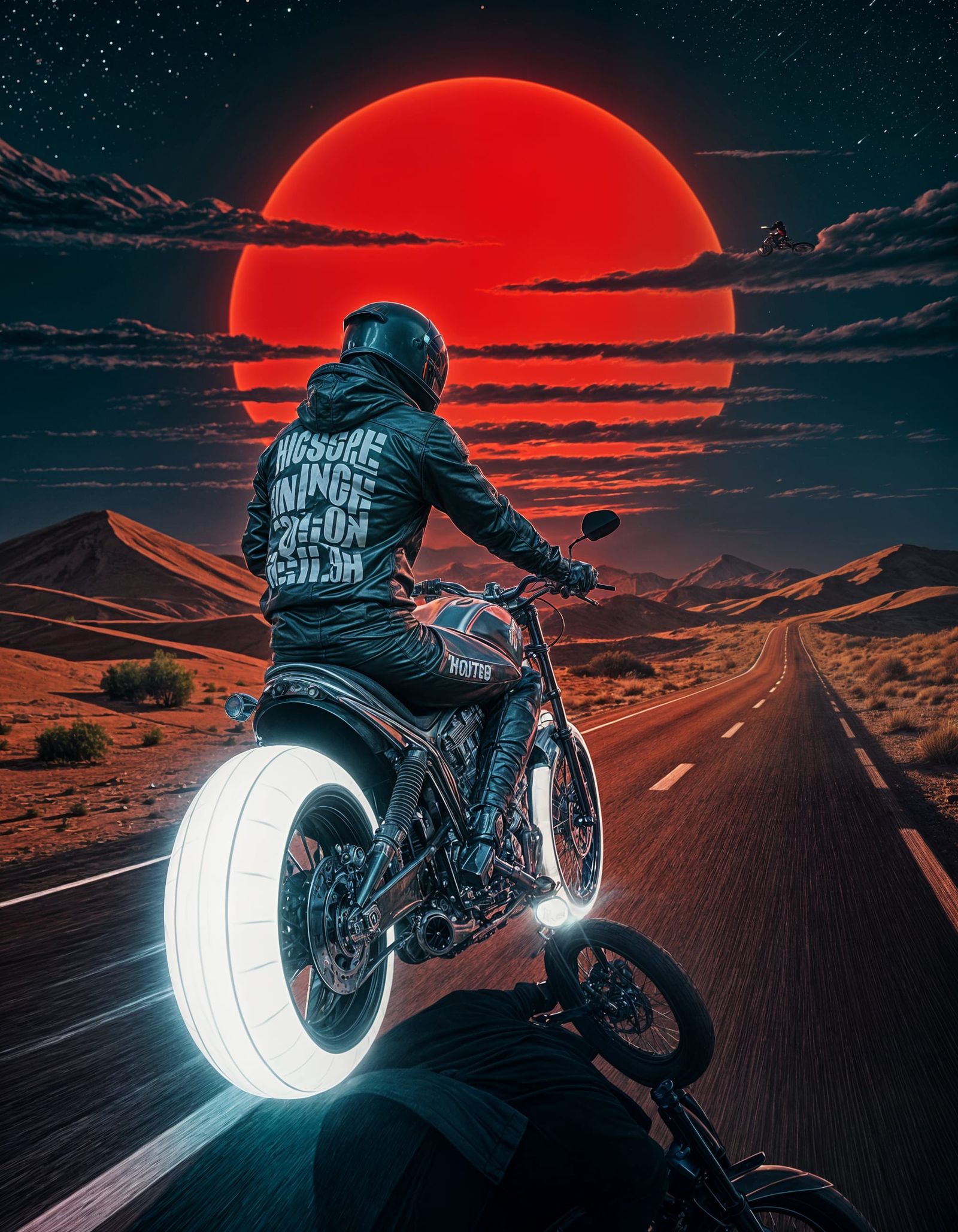 Ghost Motorbike Rider on Desert Highway