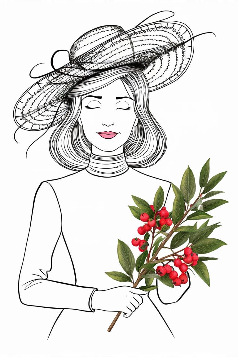 Doodle-Style Line Drawing of Woman with Hat