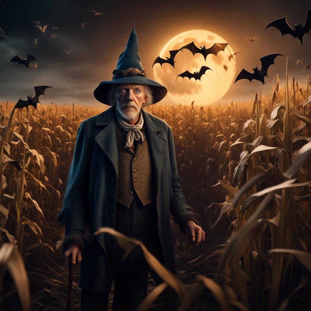 Donald Sutherland as Scarecrow in Moonlit Cornfield