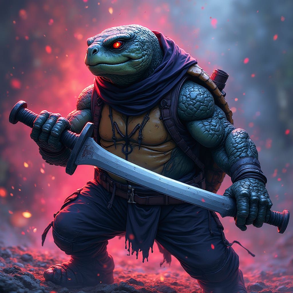 Cyberpunk Tortoise Warrior in Stealth Ninja Gear