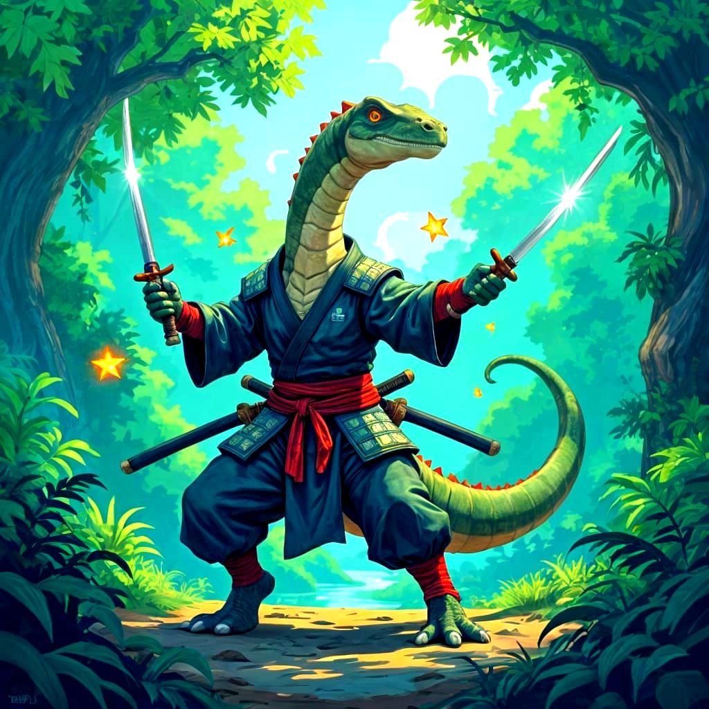 Diplodocus Dinosaurcore Ninja in Verdant Landscape