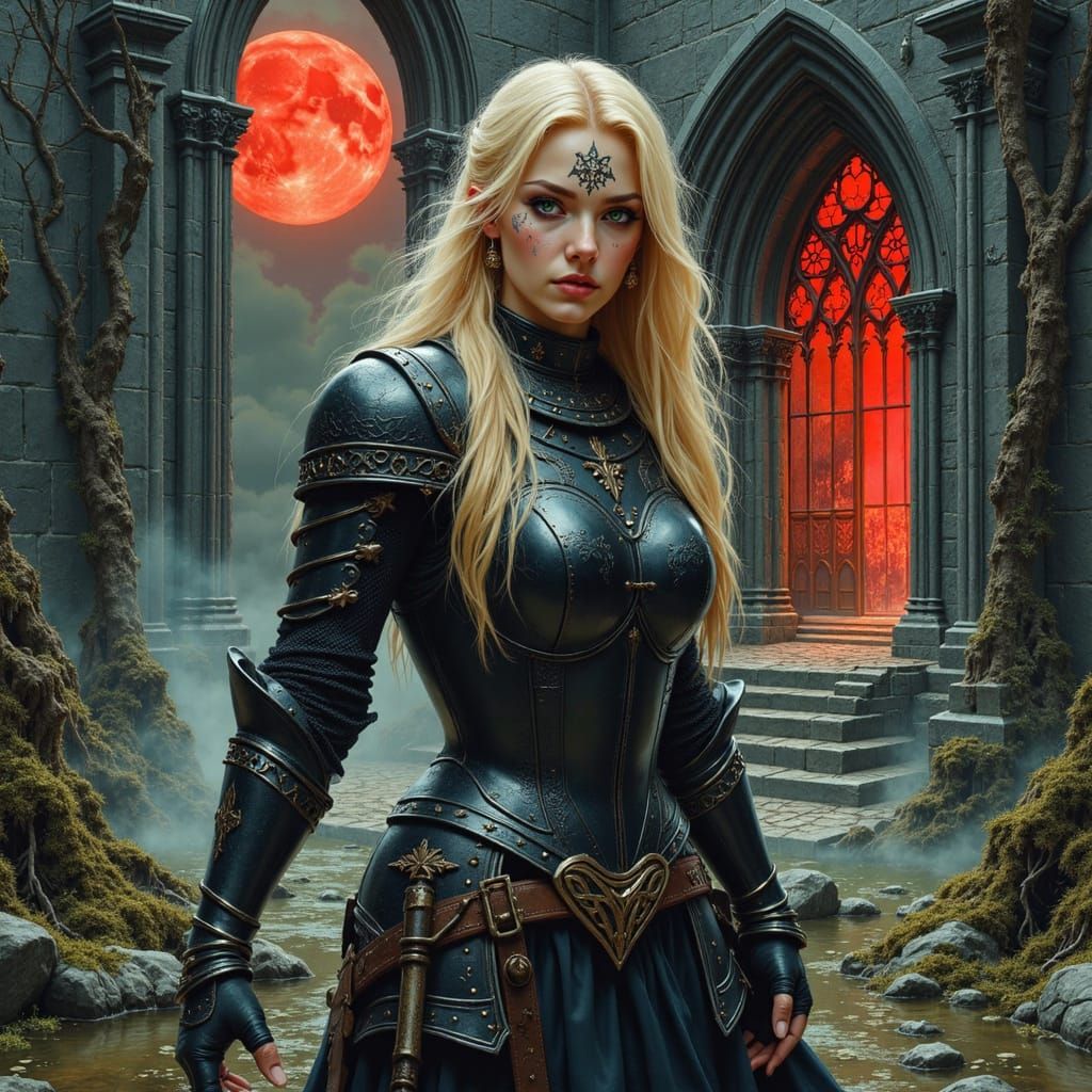 Gothic Female Knight in Ancient Onyx Armor