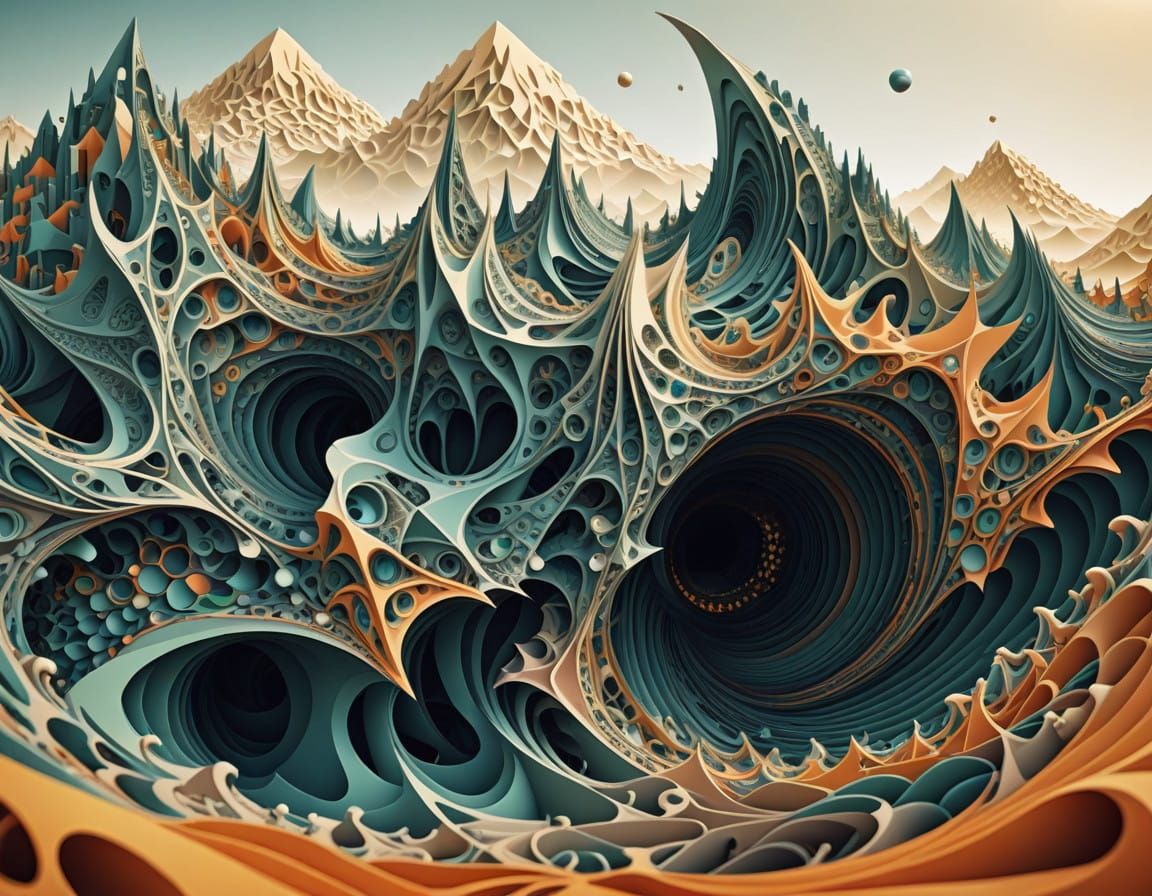 Vibrant Abstract Fractal Art with Zentangle Patterns and 3D...