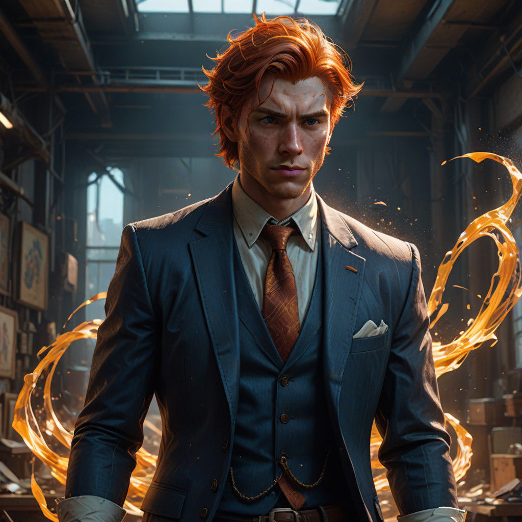 Energetic Businessman in a Fantasy Studio Scene