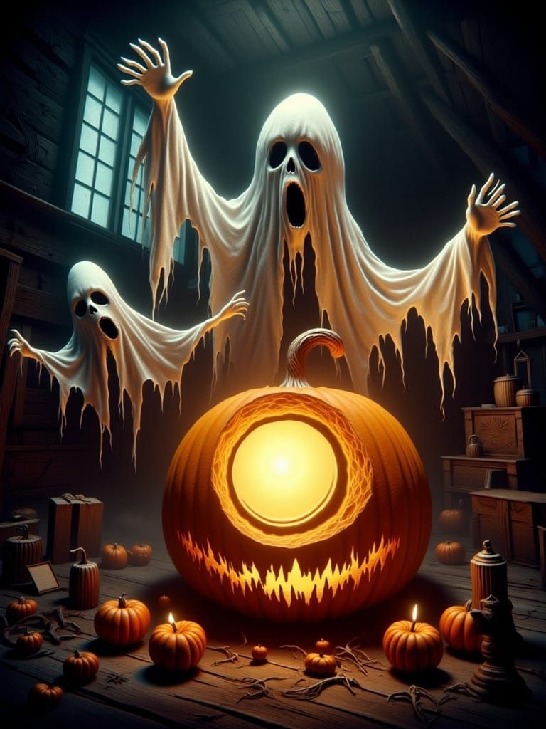 Playful Ghosts and Jack-o'-Lantern in Gothic Whimsy Style