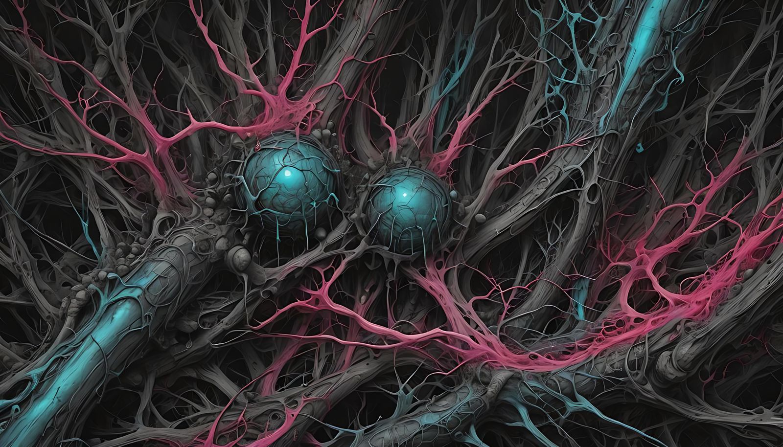 Eerie Abstract Charcoal Drawing with Cyan Traces