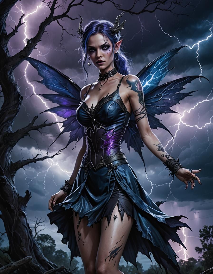 Dark Evil Fairy with Tattered Wings in Dark Fantasy