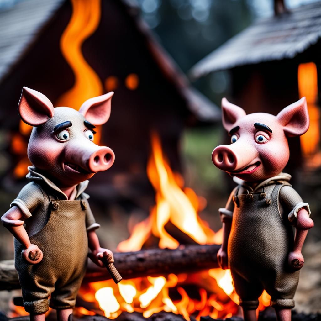 Big Bad Wolf Roasts the Three Little Pigs