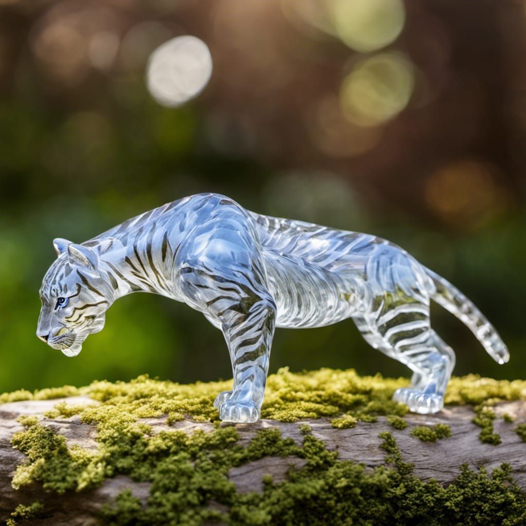 Crystal Glass Tiger Figurine: Hyperrealistic Detail