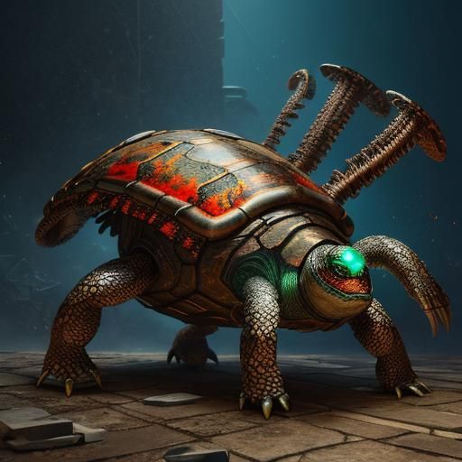 Steampunk Turtle Explosion in Detailed Matte Painting