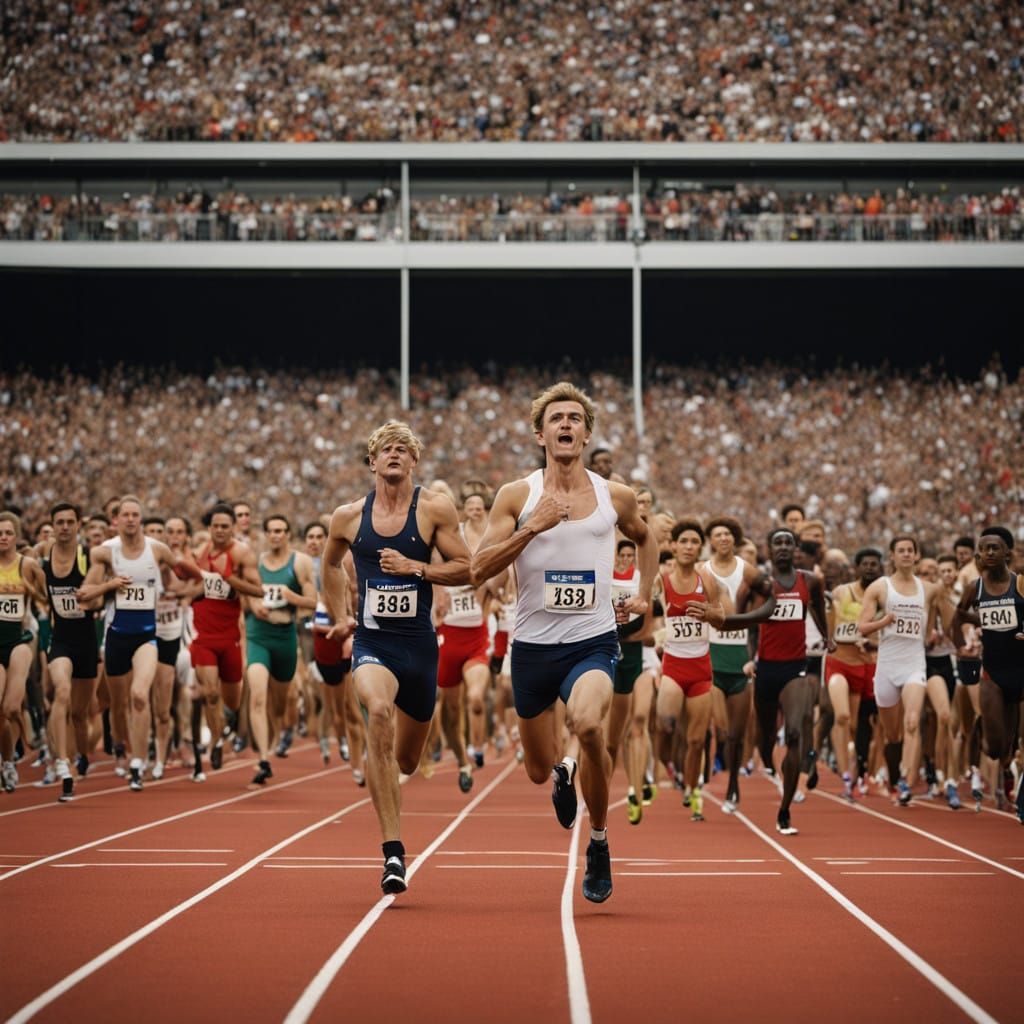 Triumphant Young Athlete Crossing the Finish Line in a Sprin...