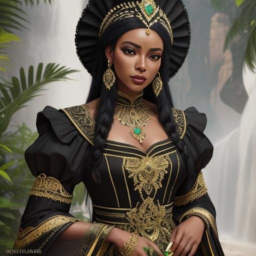 Colombian Beauty in Emerald Dress: Hyperrealistic Matte Pain...