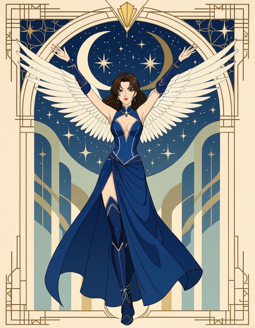 Art Deco Rinoa Heartilly Dancing in Geometric Style