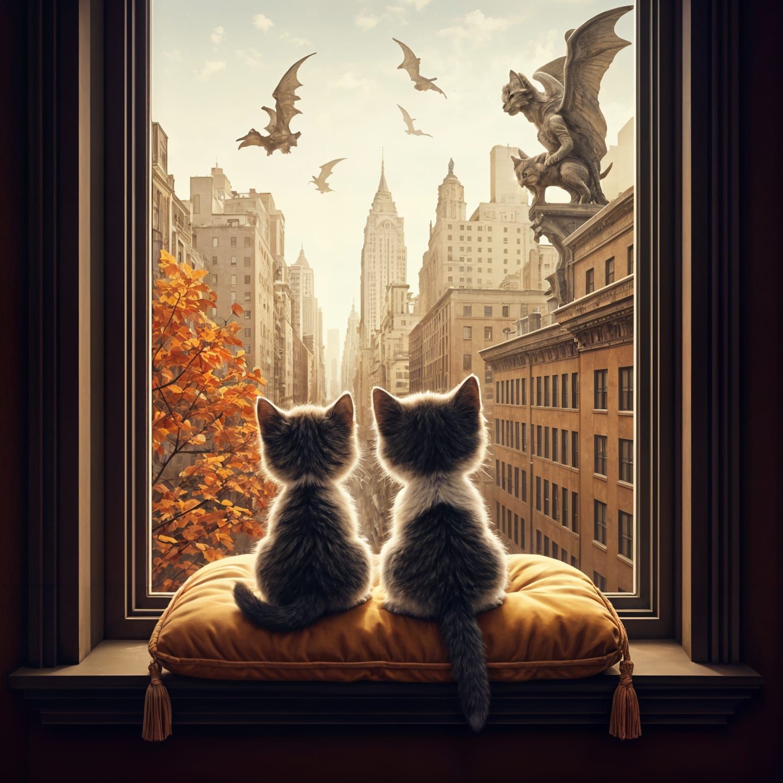 Chibi Kittens in Autumnal Brooklyn Brownstone