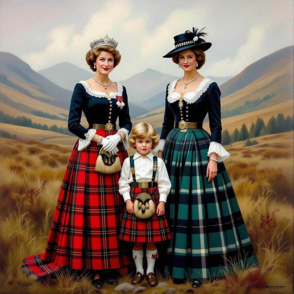 Scottish Royal Portrait: Queen Elizabeth, Diana, and Childre...