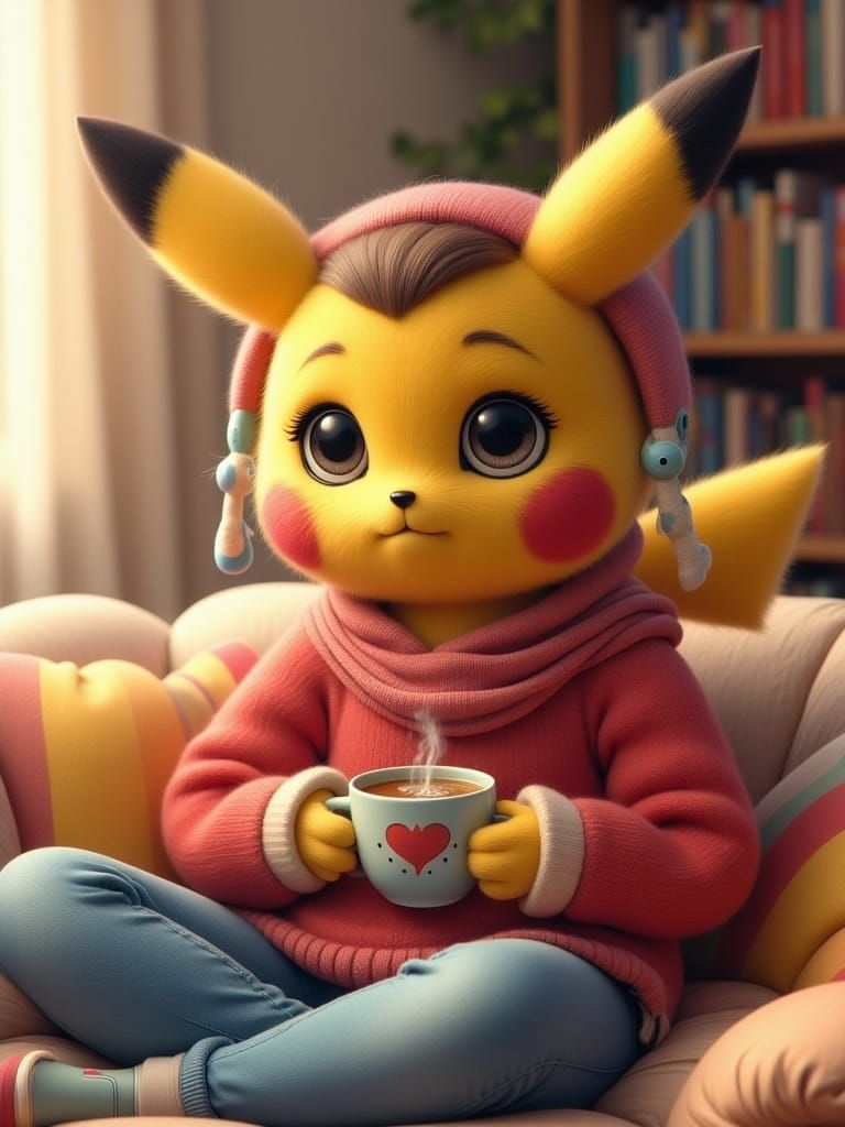 Ultra Cute Pikachu Girl Relaxing with Tea