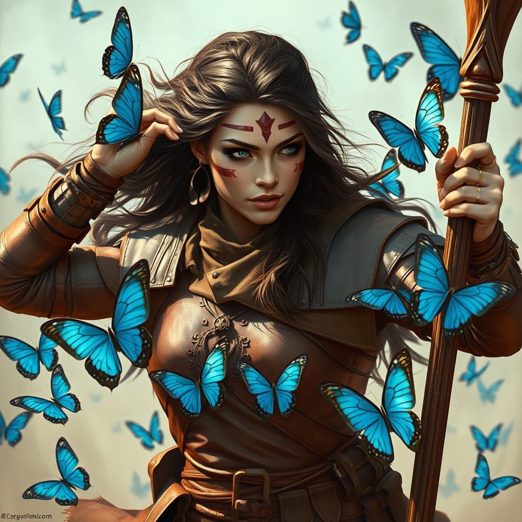 Realistic Warrior Dances with Fauchard in a Whimsical, Iride...