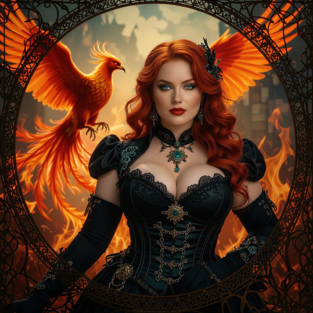 Steampunk Woman with Phoenix Rising in Cinematic Style