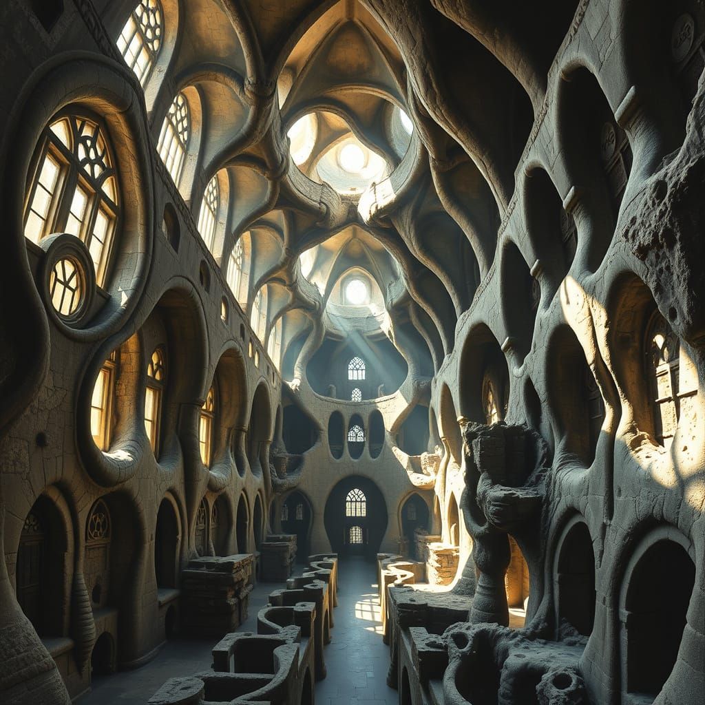 Surreal Prison Architecture in Oil Painting Style