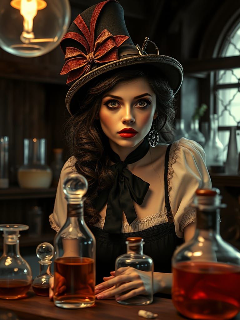 Steampunk Alchemist in Pop Surrealist Laboratory