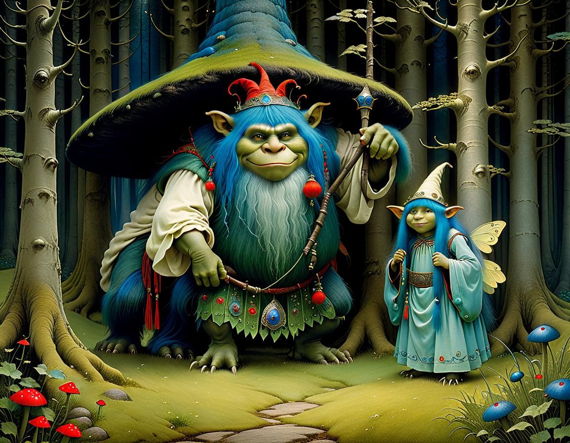 Mystical Troll Portrait in Nordic Folklore Style