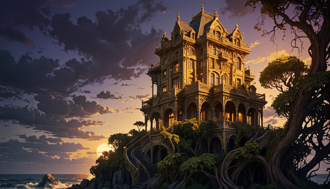 Island House in Gustave Doré Art Deco Style