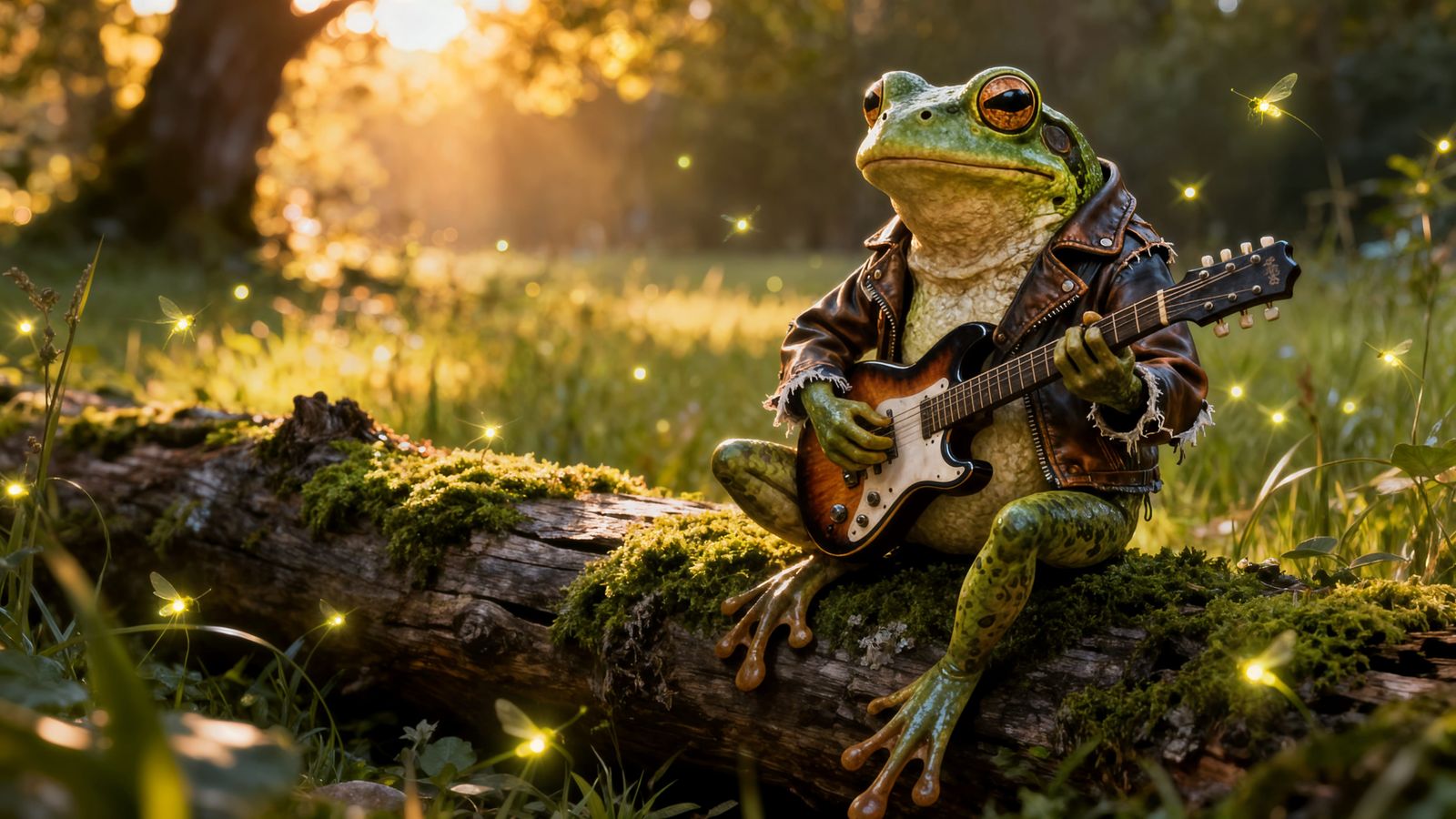Frog Rocker Serenades Glade with Electric Guitar