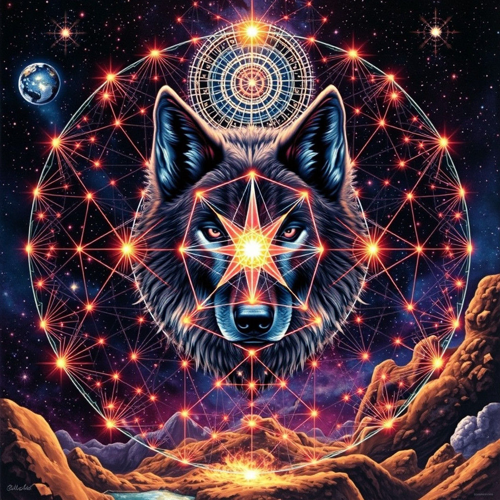 Cosmic Network: Australian Wolf in Fractal Art