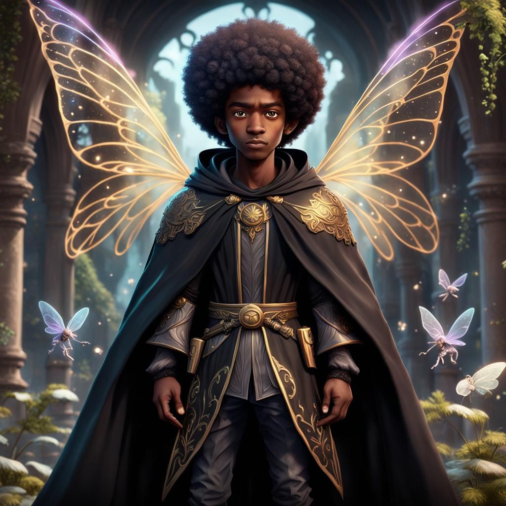 Black Teen with Fairy in Detailed Fantasy Art