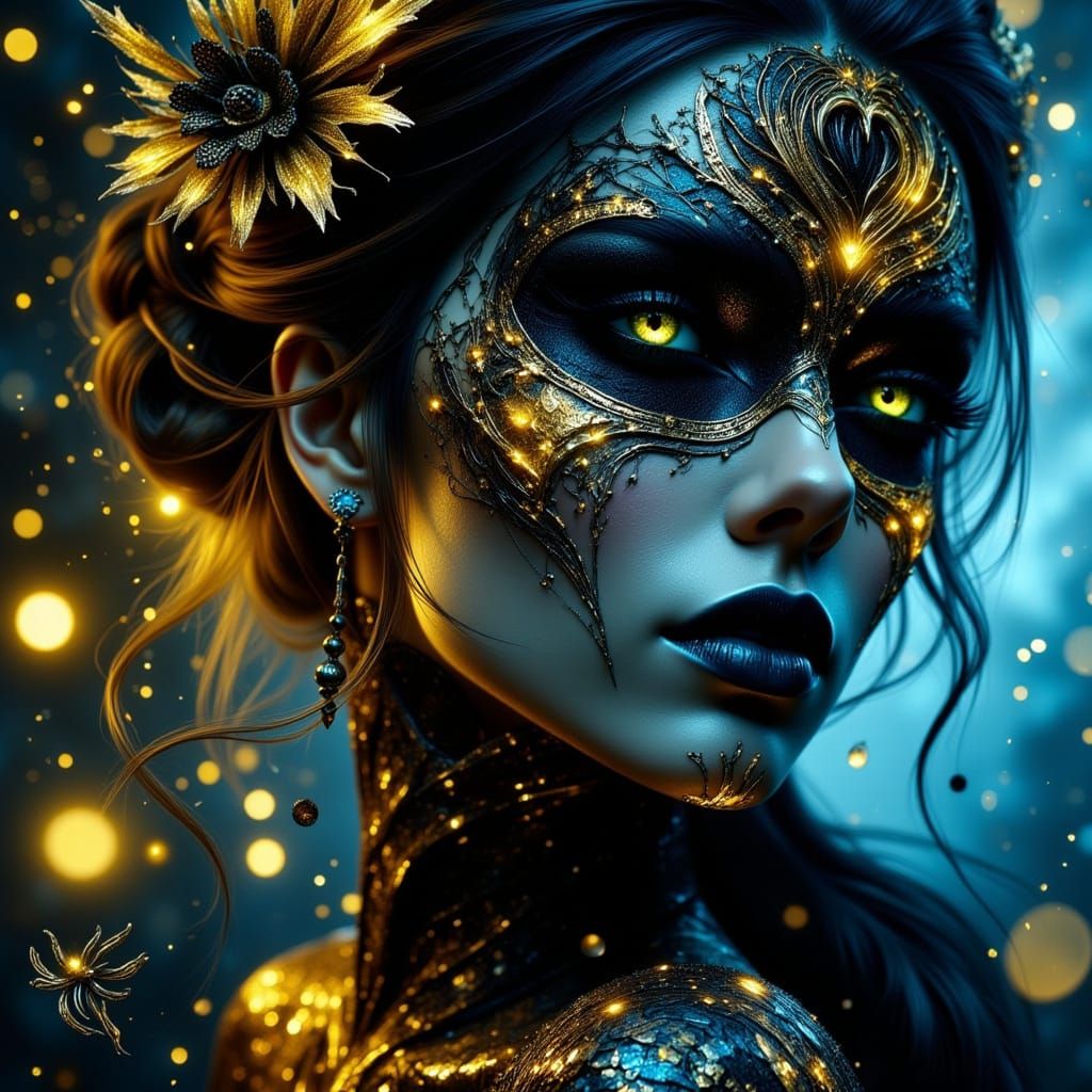 Gothic Woman Portrait with Mask in Hyperreal Style