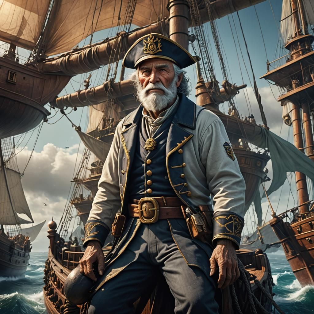 Old Sailor on a Sailboat: Detailed Matte Painting