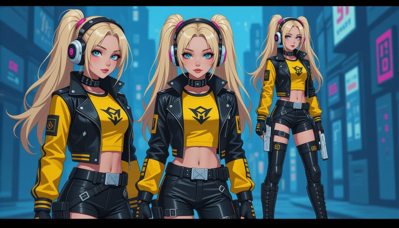 Cyberpunk Anime Girl in Leather with Cybernetic Headset