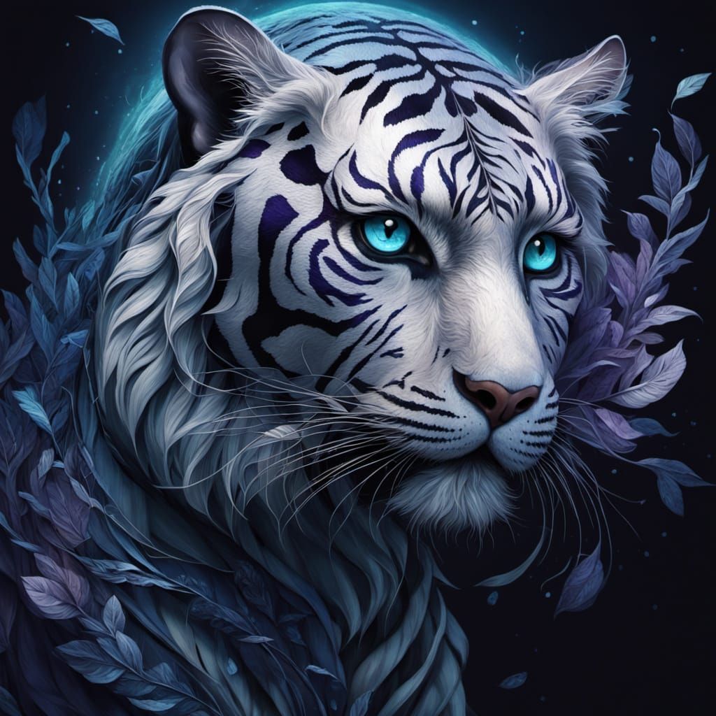 Surreal Monochromatic Woman Transforms into a Tiger in Dream...