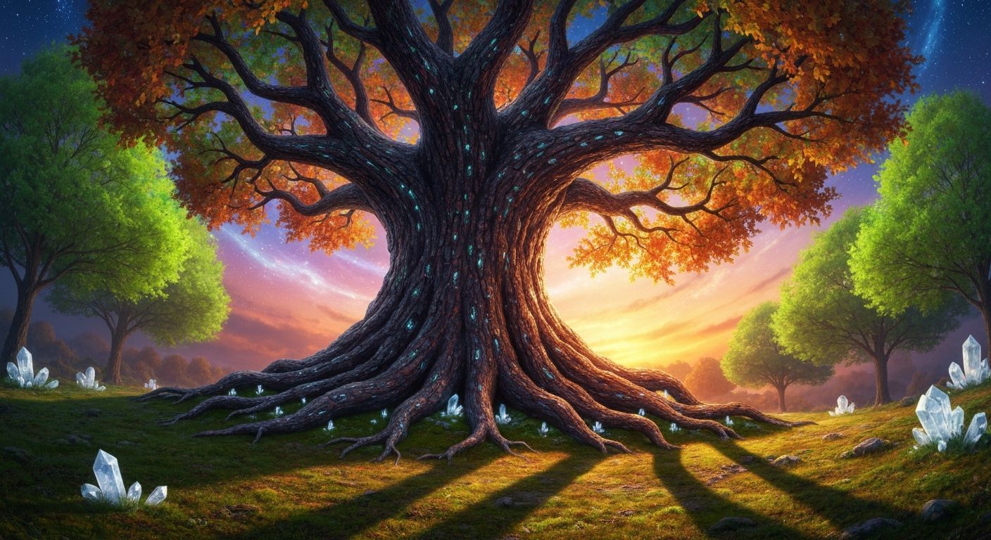 Majestic Ancient Oak Under Twilight Sky