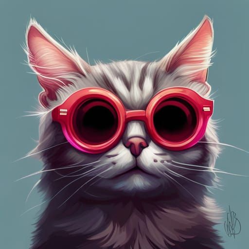 Cute Cat in Funky Eyewear: Hyperrealistic Portrait