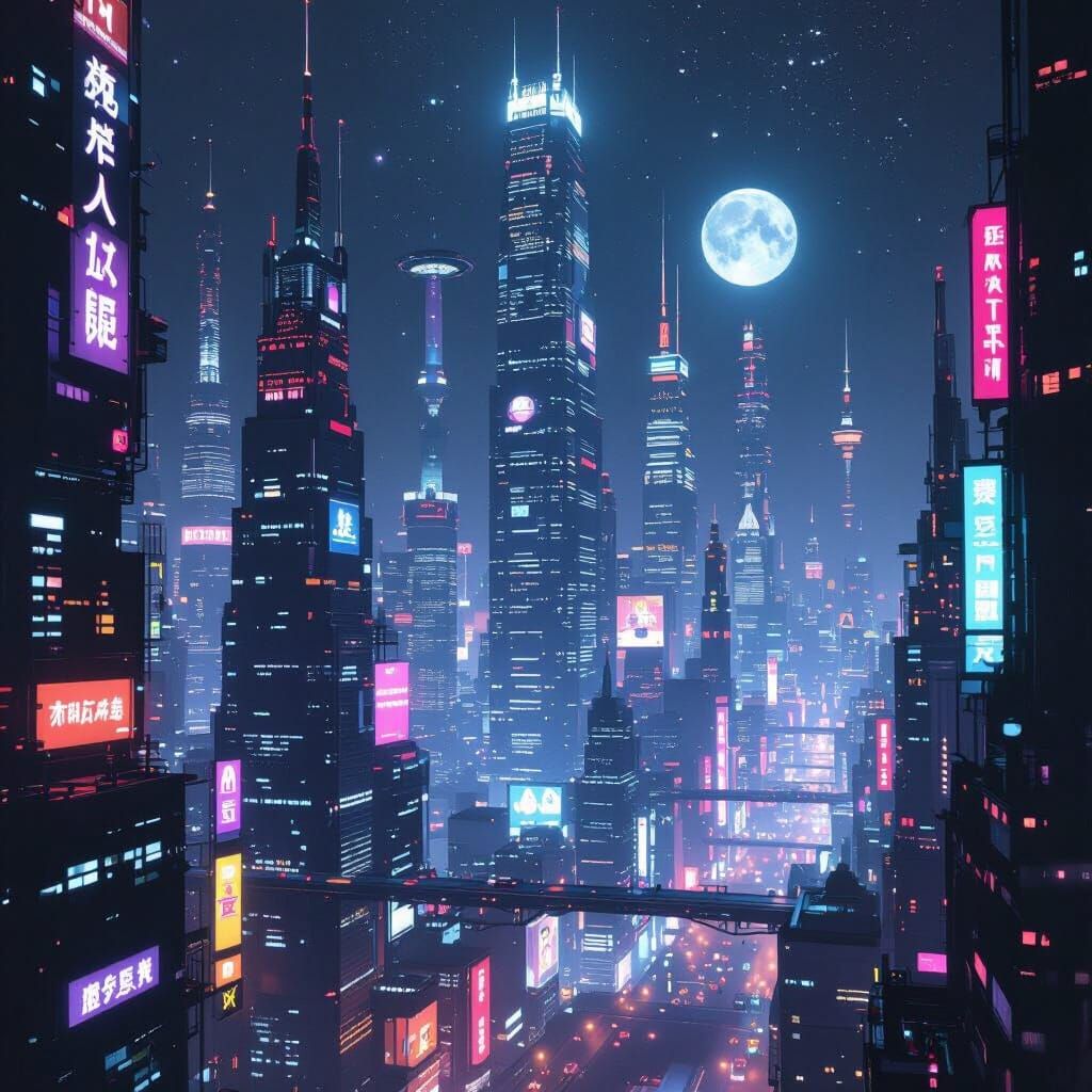 Cyberpunk Cityscape Suspended in the Void