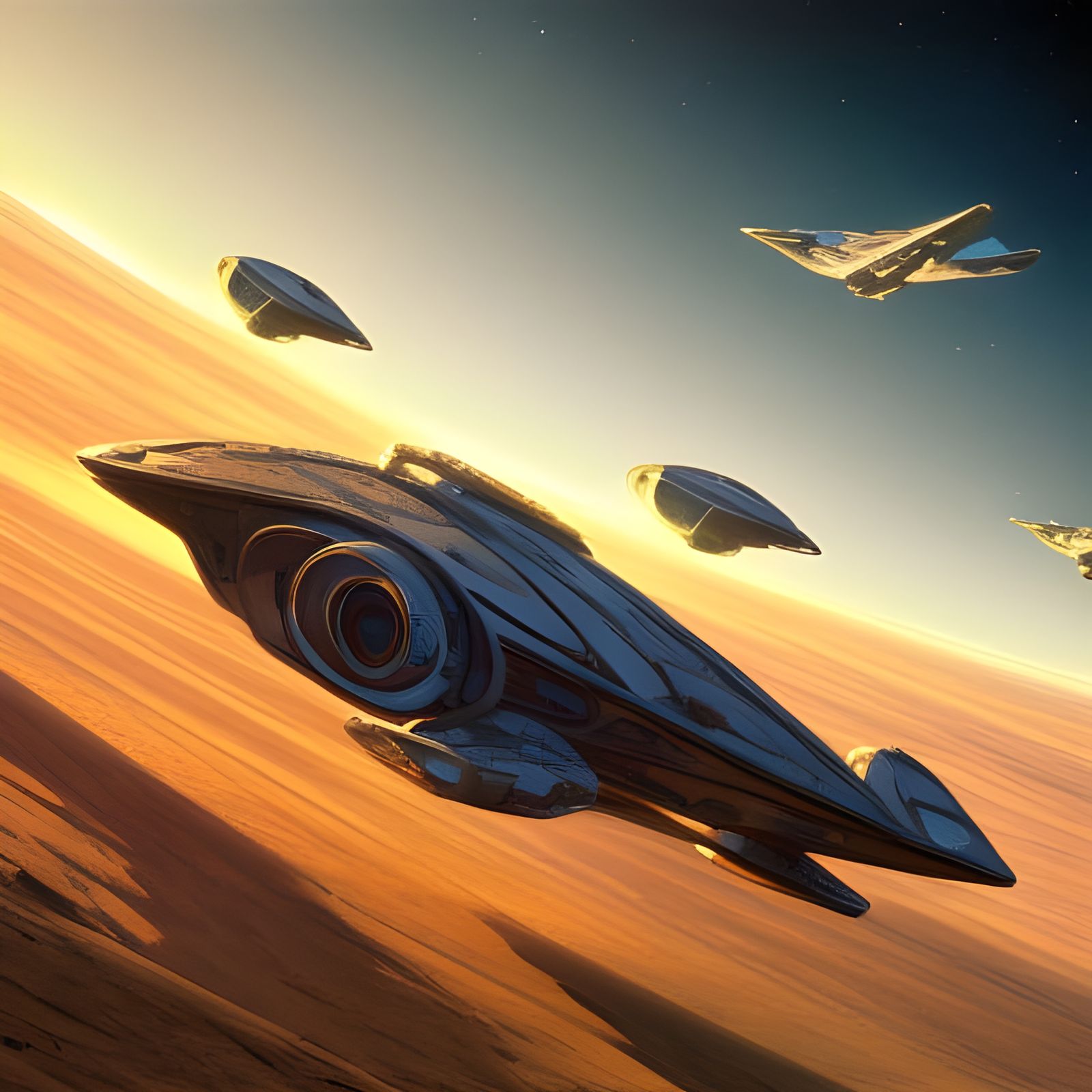 Futuristic Spaceship on Alien Planet in Hyperrealism