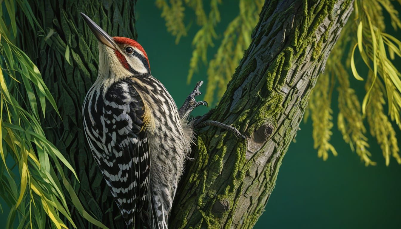 Yellow-bellied Sapsucker on Willow Tree in Splash Art Style